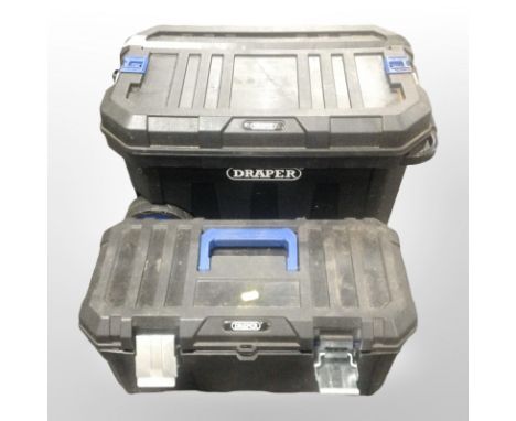 Two Draper toolboxes containing assorted woodcutting knives and other hand tools.