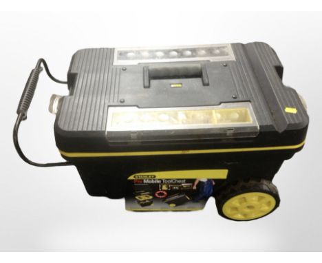 A Stanley pro-mobile tool chest containing assorted hand and power tools.