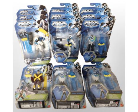 12 Mattel Max Steel figurines, boxed.