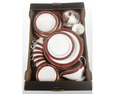 A collection of Spode Bordeaux tea and dinner porcelain. (1 box)