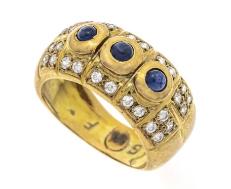 Damen-Ring GG 585/000 mit runden blauen und rund fac. weißen Schmucksteinen 3 und 1,8 mm, RG 53, Spuren einer Ringverkleineru