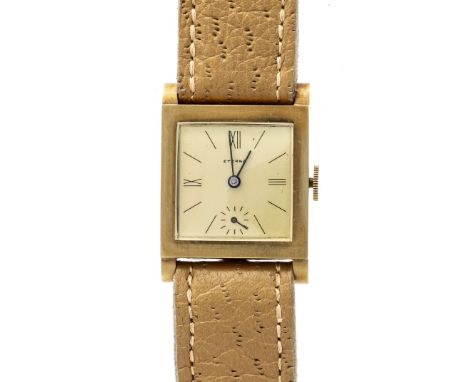 Eterna Herrenuhr, GG 585/000, Art Deco`, um 1930, Gehäuse mit feinem Strichschliff, goldf. Zifferblatt mit schwarzen Balkenin