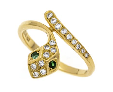 Lüth Bijoux Schlangen-Ring GG 750/000 mit 2 rund fac. Smaragden 1,7 mm und 17 Brillanten, zus. 0,14 ct TW-W/VS-SI, RG 55, LB 