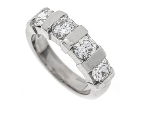 Brillant-Rivière-Ring WG 750/000 mit 4 Brillanten, zus. 2,00 ct Weiß (H) / Lupenrein, RG 54, 10,4 g, mit 4 Expertisen: 3 x IG