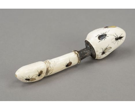 Shibayama-Okimono ''Hutpilz'', Japan, Meiji-Periode(1868-1912) um 1900, beschnitztes Elfenbein mit Mineralien-Einlagen und Pe