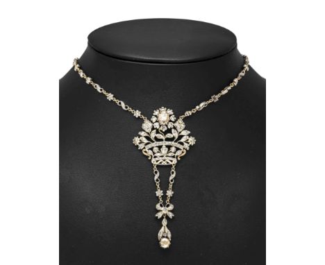 Antikes Diamantrosen-Collier vor 1870 in Silber und Gold mit 108 Diamantrosen, ovaler Antwerper Rosenschliff oder Diamantrose