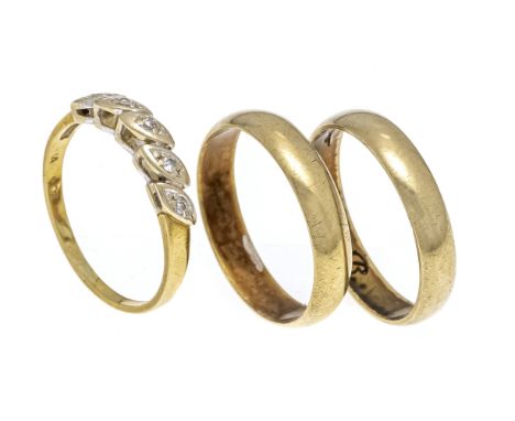 3-teiliges Ring-Konvolut, 1 x GG/WG 750/000 2,0 g, mit 5 Achtkant-Diamanten, zus. 0,08 ct (punziert) W/SI, RG 55 und 2 Eherin