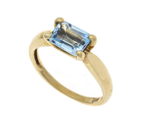 Blautopas-Ring GG 585/000 mit einem im Smaragdschliff fac. Blautopas 8,1 x 6,1 mm, RG 56, 2,9 g
