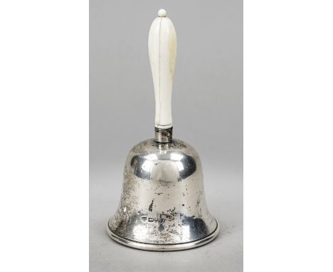 Tischglocke, England, 1902, MZ: Haseler Brothers, Chester, Sterlingsilber 925/000, glatte Form, Beingriff, H. 13 cm, Bruttoge