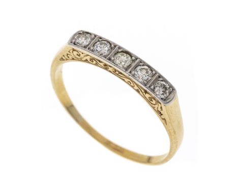 Altschliff-Diamant-Riviére-Ring GG/WG 585/000 ungest., gepr., mit 5 Altschliff-Diamanten, zus. 0,13 ct W/SI-PI, RG 54, 2,1 g