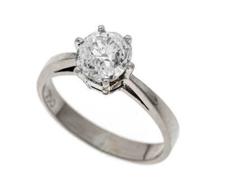 Altschliff-Diamant-Ring WG 750/000 mit einem Altschliff-Diamanten 1,70 ct l.get.W/SI2, 7,47 x 6,94 x 6,24 mm, RG 57, 4,3 g