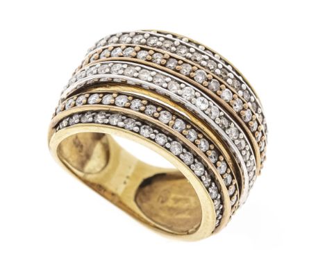 Harry Ivens Tricolor-Brillant-Ring GG/RG/WG 375/000 mit 114 Brillanten, 0,68 ct get.W-get./SI-PI, RG 48, IV gemarkt, 6,9 g