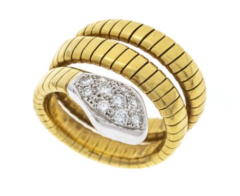 Brillant-Schlangen-Ring GG/WG 750/000 mit 10 Brillanten, zus. 0,16 ct W/VS, Ringschiene offen und leicht flexibel, RG 53, 14,