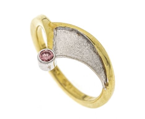 Pink Brillant-Ring GG/WG 585/000 mit einem Brillanten 0,11 ct (punziert) Pink/VS, RG 53, 4,0 g