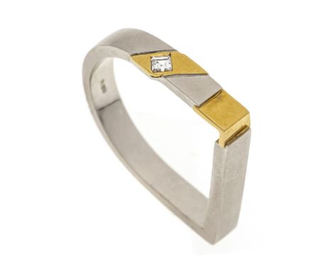 Design-Diamant-Ring Platin 950/000 mattiert und GG 750/000 ungest., gepr., mit einem Diamant-Carrée 0,05 ct W/VS-SI, RG 56, R