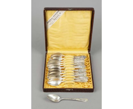 Zwölf Teelöffel, Deutsch, 20. Jh., MZ: Koch & Bergfeld, Bremen, Juweliermarke R. Scholer-Lettré, Silber 800/000, Stiele mit o