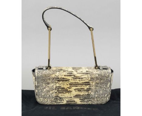 Jil Sander, Vintage Snakeskin Shoulder Bag, Reptilleder in Creme- und Grautönen, goldfarbene Hardware, mittiger Schulterrieme