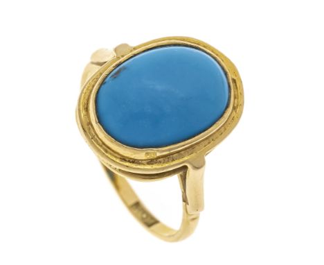 Ring GG 750/000 ungest., gepr., mit einem ovale türkisfarbenen Cabochon 12 x 9 mm, RG 51, 3,1 g