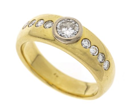 Brillant-Ring GG 750/000 mit einem Brillanten 0,47 ct feines Weiß bis Weiß(G-H)/P1-P2 und 8 Brillanten, zus. 0,24 ct feines W