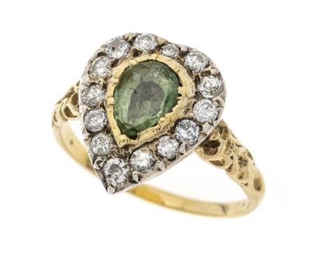 Smaragd-Brillant-Diamant-Ring GG 585/000 und in Silber gefasst ein hellerer fac. Smaragd-Tropfen 7 mm, Brillanten und Altschl