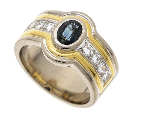 Saphir-Brillant-Ring WG/GG 750/000 mit einem natürlichen oval fac. sehr guten Saphir 1,09 ct in einem intensiven Blau ohne Er