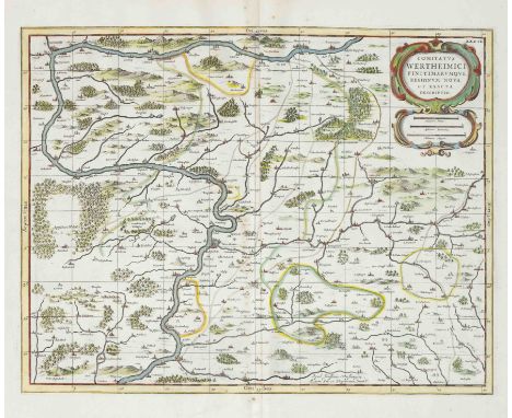 Historische Karte des Gebietes um Wertheim im Norden Baden-Württembergs ''Comitatus Wertheimici finitimarumque regionum nova 
