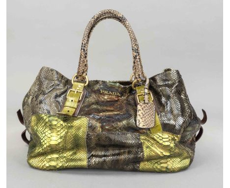Prada, Militaire Python and Crocodile Pitone Patch Tote Bag, polychrom gefärbtes Reptilleder (Python und Krokodil) in Grün- u
