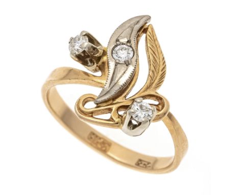 Floraler Brillant-Ring RG/WG 585/000 (russisch) mit 3 Brillanten, zus. 0,18 ct W/VS-SI, RG 50, 3,0 g
