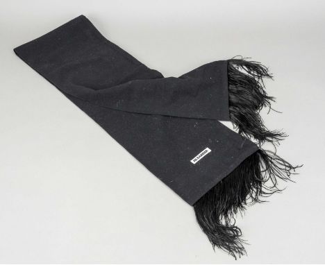 Jil Sander, breiter Schal, weiches schwarzes textiles Mischgewebe mit federbesetztem Saum (Marabufedern?), leichte Gebrauchs-