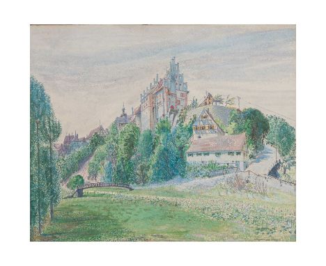 NÄGELE, REINHOLD (1884-1972), "Schloss Vellberg", 1923, Blick auf die auf Felsen gebaute Burg und Teile der Stadt, u.re. sign