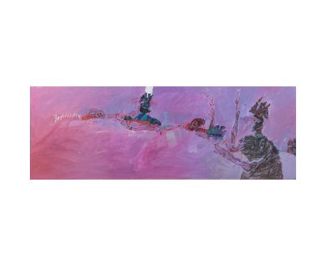 CIUHA, JOZE (1924-2015), "Rosa Komposition mit Figuren", 1991/92 linksseitig signiert und datiert, Mischtechnik auf Leinwand,