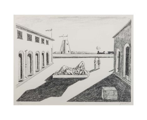 DE CHIRICO, GIORGIO (1888-1978), "Piazza d'Italia", 1969, Lithographie/Papier (u.re. undeutliches Wasserzeichen), u.re. mit B