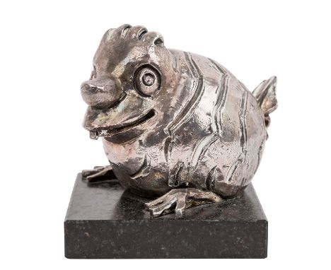 SCHNEIDER, HELGE (geb. 1955), 'Zebrahuhn Bodo', 2017, Bronze, silberpoliert, rückseitig monogrammiert, num. '1' und Gießersig