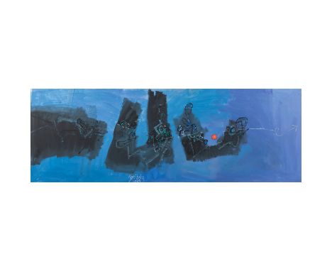 CIUHA, JOZE (1924-2015), "Blaue Komposition mit Figuren", 1992 signiert und datiert u.li. der Mitte, Mischtechnik auf Leinwan