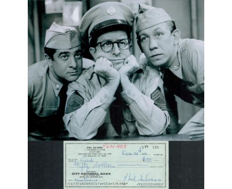 Phil Silvers signed $50 cheque plus black and white photo 10x8 Inch. Sgt. Bilko in 'The Phil Silvers show'. Good condition. A