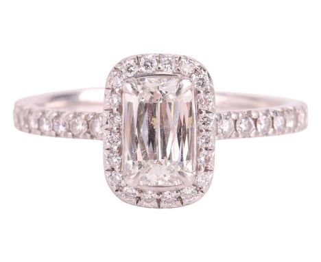 Boodles - an 'Ashoka' diamond cluster ring in platinum, the Ashoka-cut diamond of 0.70ct, claw-set within a diamond halo surr