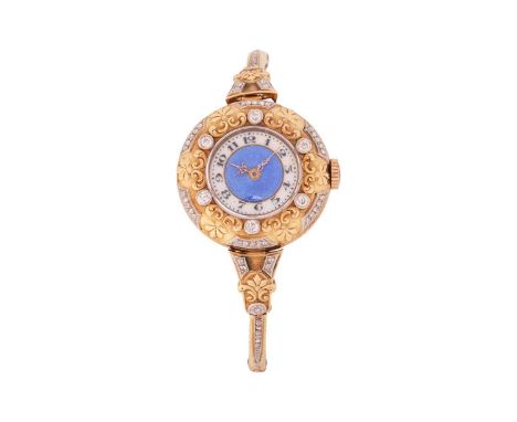 A Zenith Antique Ladies WristwatchSerial: 150789Case Material: 14 Carat Gold, Relief Worked and with Diamonds Inset Case Diam