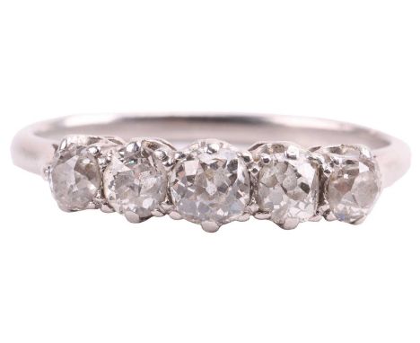 An old-cut diamond half-hoop ring, claw-set with five slightly graduated old-cut diamonds, with an estimated total weight of 