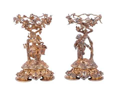 Hunt &amp; Roskell (late Storr &amp; Mortimer) a pair of finely cast silver gilt figural table comports, London 1859 by Hunt 