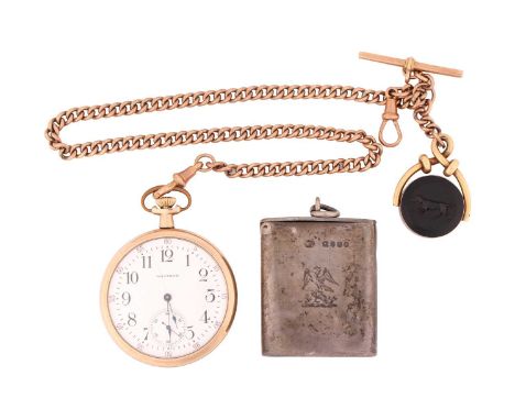 An early 20th-century Waltham crown wind pocket watch, the gold warranted gold plated open face case with simple loop suspens