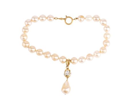 Chanel - a faux pearl necklace, designed by Victoire de Castallane, with bail and detachable drop pendant embellished with rh