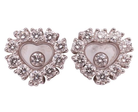 Chopard - a pair of 'Happy Diamond Icons' heart earrings in 18ct white gold, each comprising a heart-shaped motif with diamon