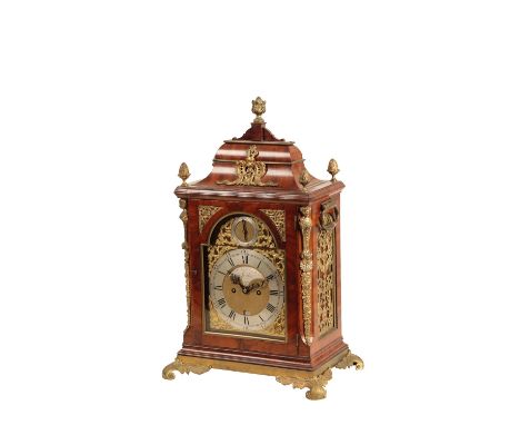 A GEORGE II BRACKET CLOCK the 17.4 cm x 25 cm arched brass dial, with silvered chapter ring, corner spandrels,&nbsp;strike /s