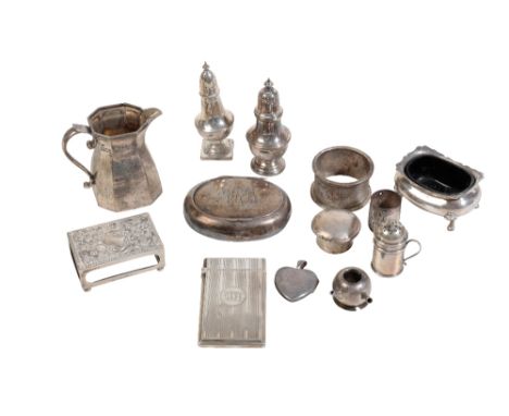 A SELECTION OF 19TH AND 20TH CENTURY SILVER FLATWARE, including: an octagonal section baluster cream jug, London, 1905, 7.3cm