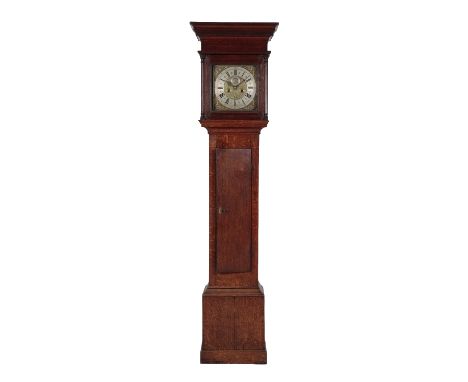 A GEORGE II OAK LONGCASE CLOCK&nbsp;the 27cm square brass dial, with silvered chapter ring, subsidiary seconds dial, date ape
