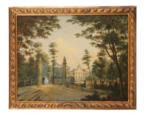 ASCRIBED TO PAULUS CONSTANTIN LA FARGUE (1729-1782) The entrance gates to Huis ten Bosch, the front of the palace visible bey