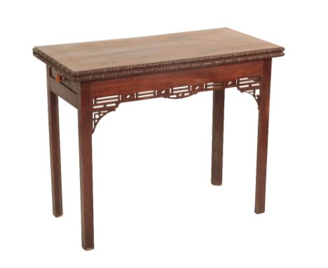 A GEORGE III MAHOGANY FOLDING TEA TABLE, Circa 1770, in the manner of Thomas Chippendale, the hinged top and lower section ea