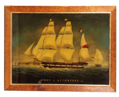 A VICTORIAN REVERSE PAINTED SHIP PORTRAIT 'Airey of Liverpool', 51.75cm x 71cm