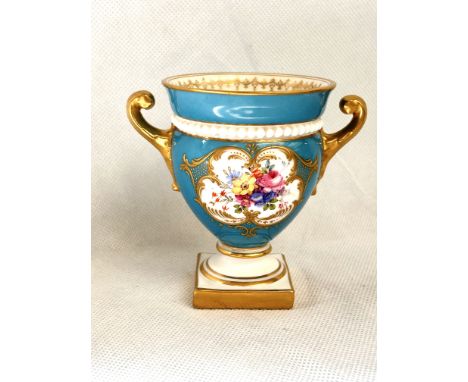 Royal Worcester 1870 twin handled hand painted vase, height 10cm