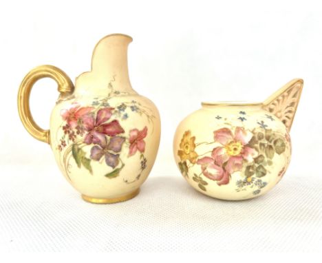 Two Royal Worcester 1139 & 1094 blush ivory jugs Tallest 11 cm